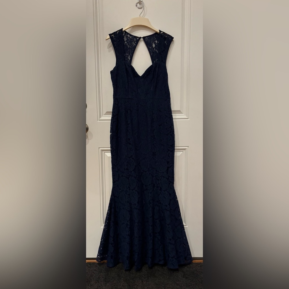 Prom girl Navy Blue Mermaid Lace Dress